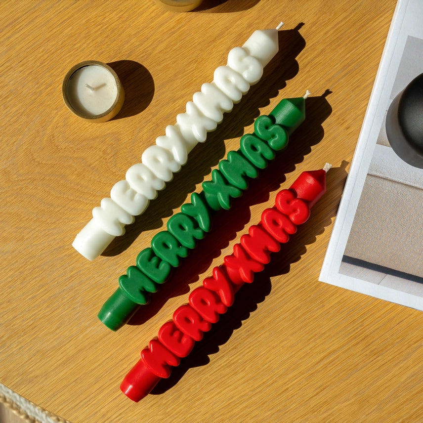 3D žvakės – „Merry Xmas“ siauro pavidalo žvakė