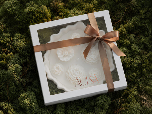 Sojų vaško žvakė AURA „Garden“ midi | Apelsino ir cinamono aromatas, mineralinio kompozito inde